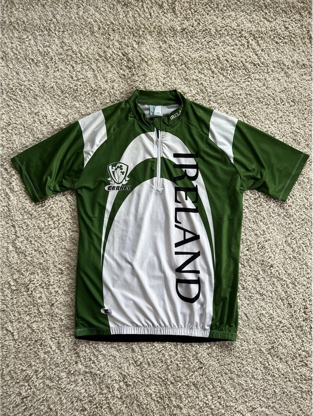 Crocker Ireland Cycling Jersey Men's Large 1/2 Zip Green Short Sleeve EUC!!